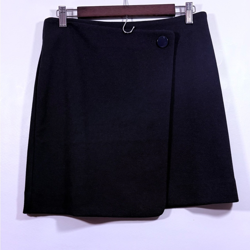 LOFT Dark Navy Blue Mini Faux Wrap Skirt Size 16 with Button Detail and Back Zip